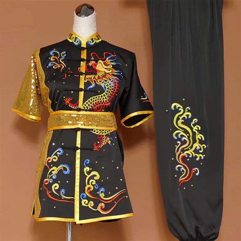 长拳南拳服刺绣龙男女彩服儿童训练服H武术表演服刺绣太极服练功