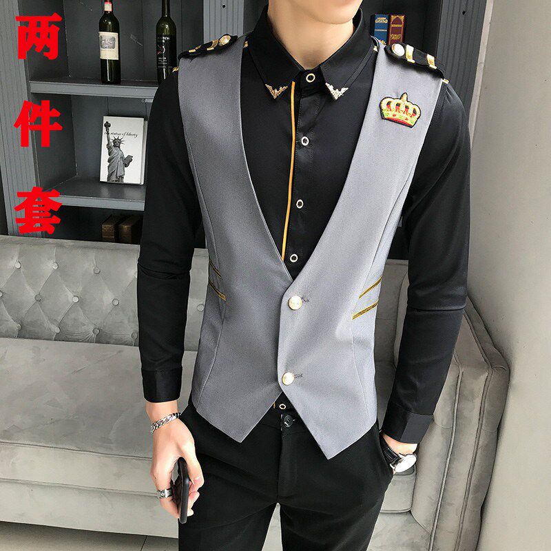 马甲衬衫男套装理发店o发型师夜场少爷酒吧KTV服务员工作服男衬衣