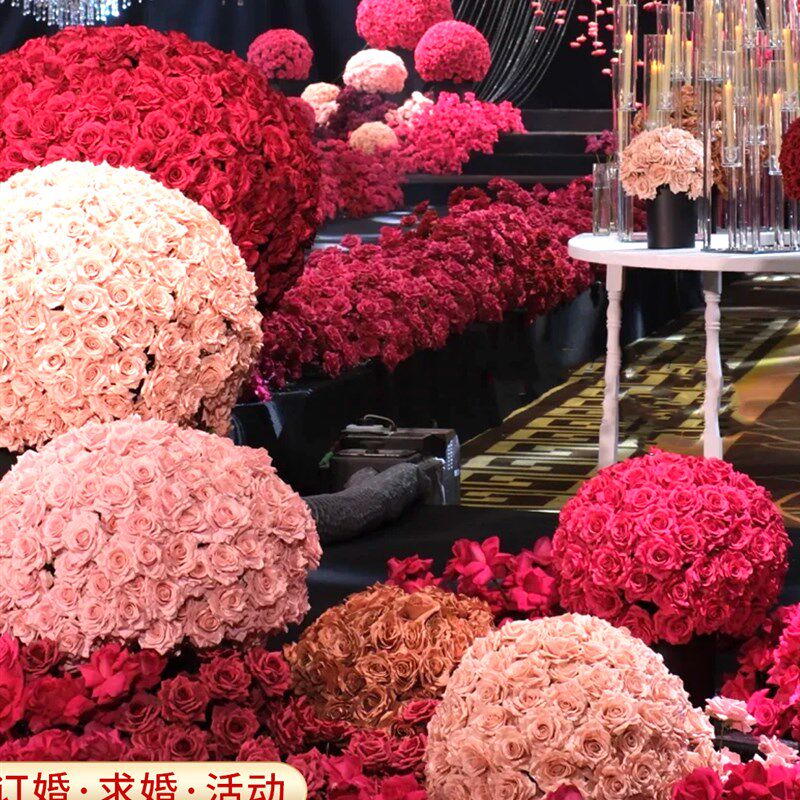 婚庆花球仿真花半圆韩式婚礼花z艺装饰玫瑰大红色粉色香槟绣球花