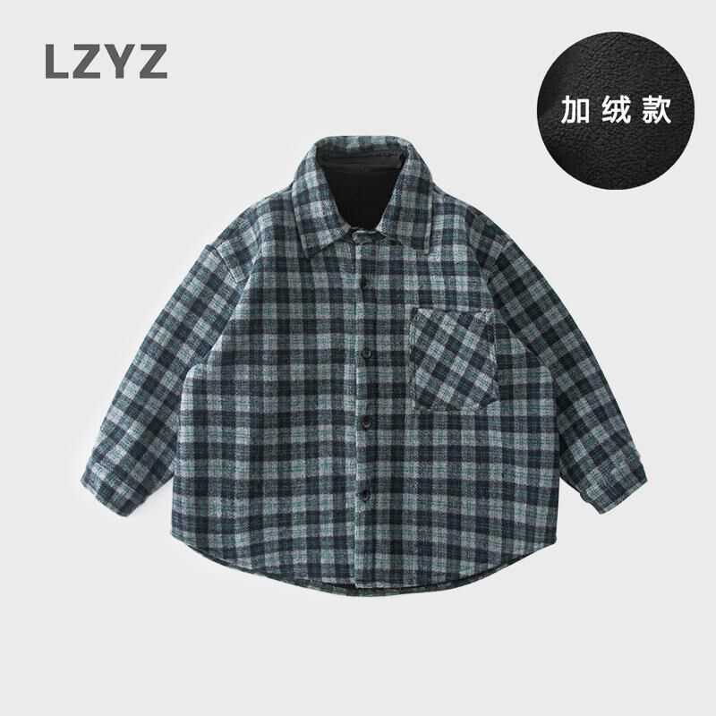 加绒加厚儿童衬衫男童长袖衬衣中小童冬季保暖衬衣奥利Z绒秋冬款