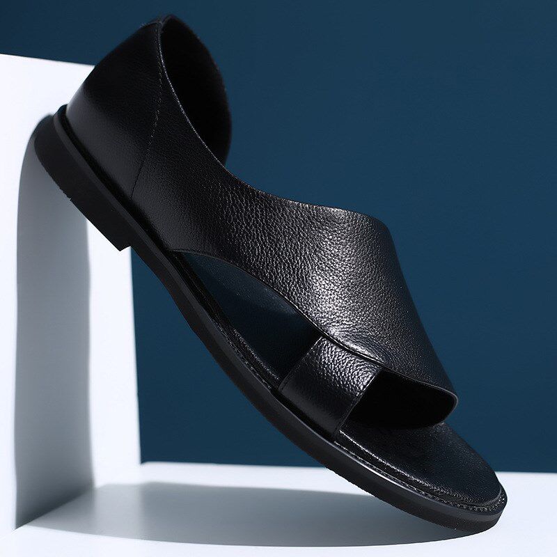 高档时尚2024夏季新潮流男式y凉鞋外穿沙滩鞋大码鞋子一脚蹬皮凉