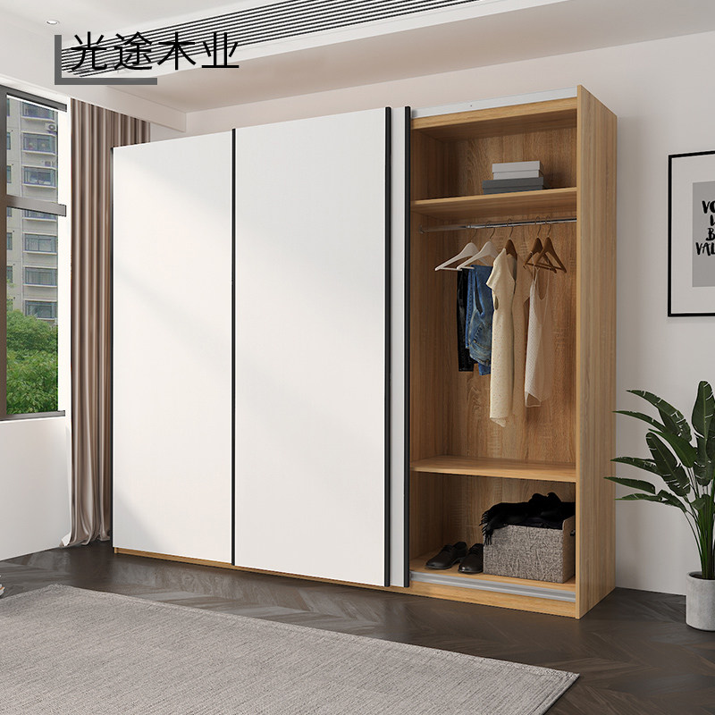 现代简约移门衣柜卧室多功能推拉门大衣橱2.N0m三滑门衣柜可定制