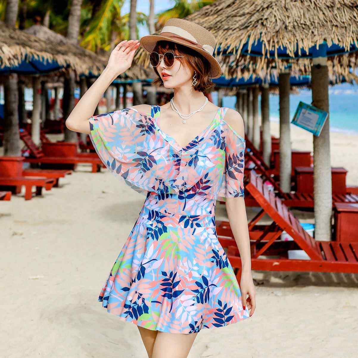微胖泳衣女遮肉保守2025新款显瘦C遮肚泡海边连体裙式度假泳0826b