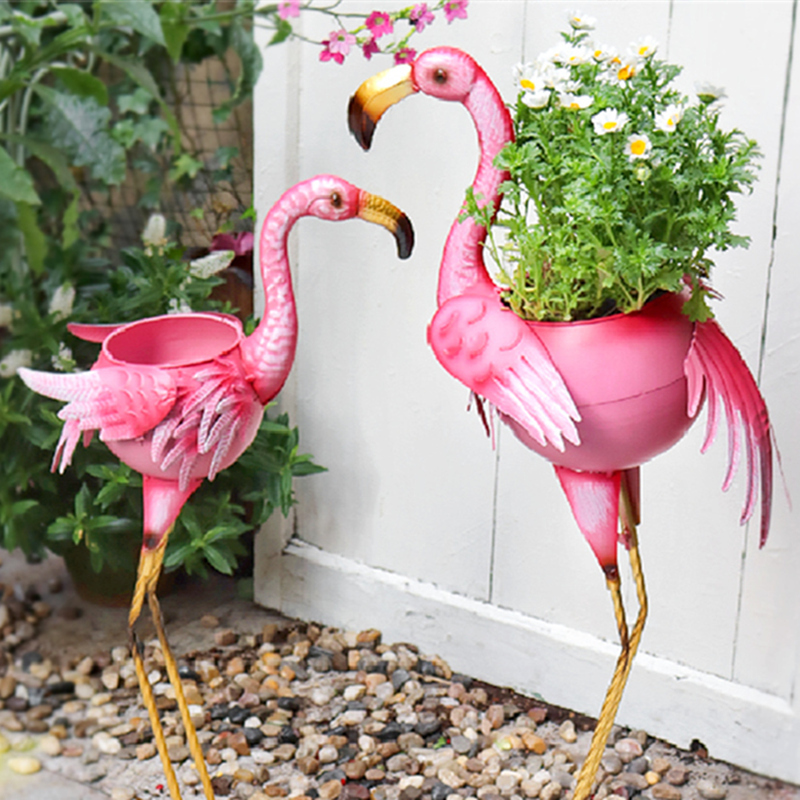 摆件火烈鸟户外庭院铁艺花盆园艺造景花园装饰室内阳台花盆花架子