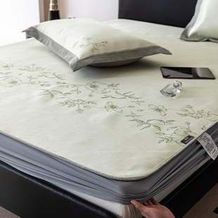 轻奢风冰丝凉席三件套简约花卉可水洗凉感空调软席子床笠款 夏季