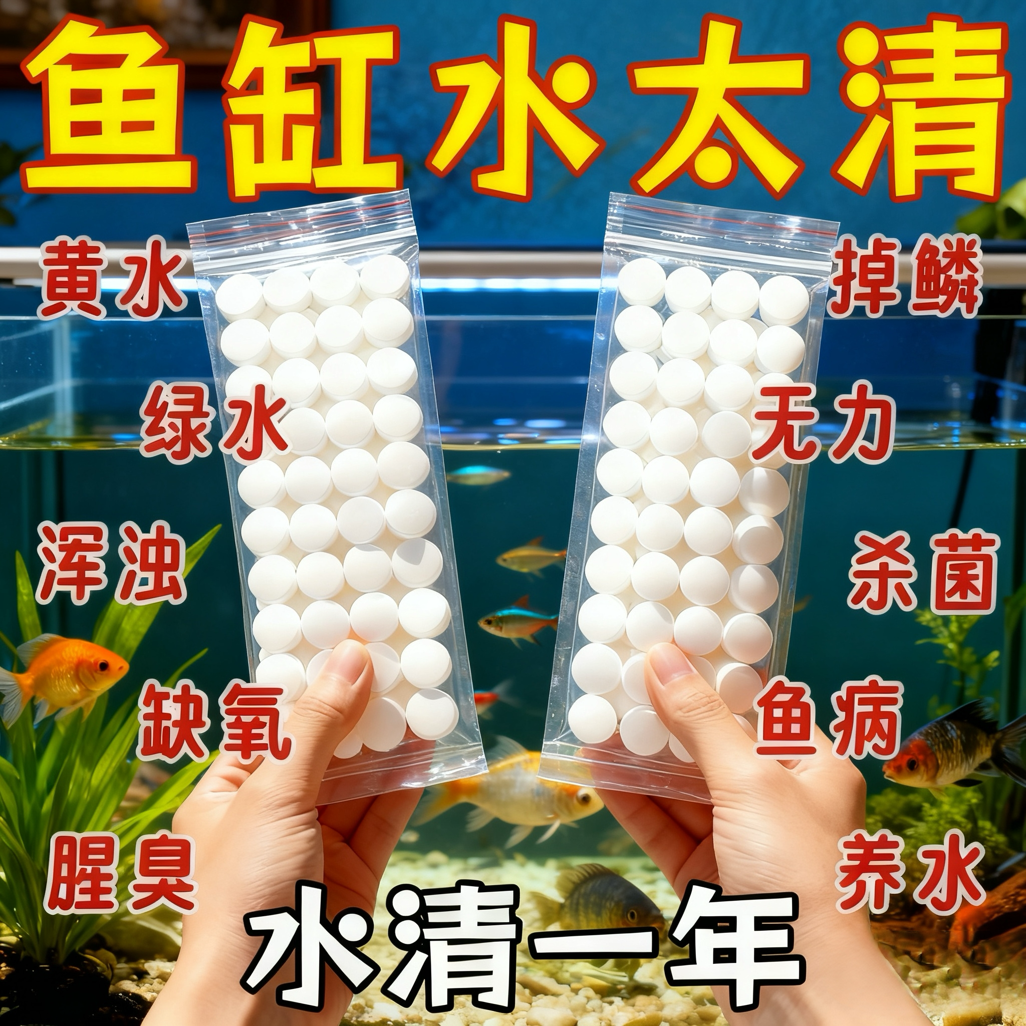 增强型鱼缸长效净水片一片水立清