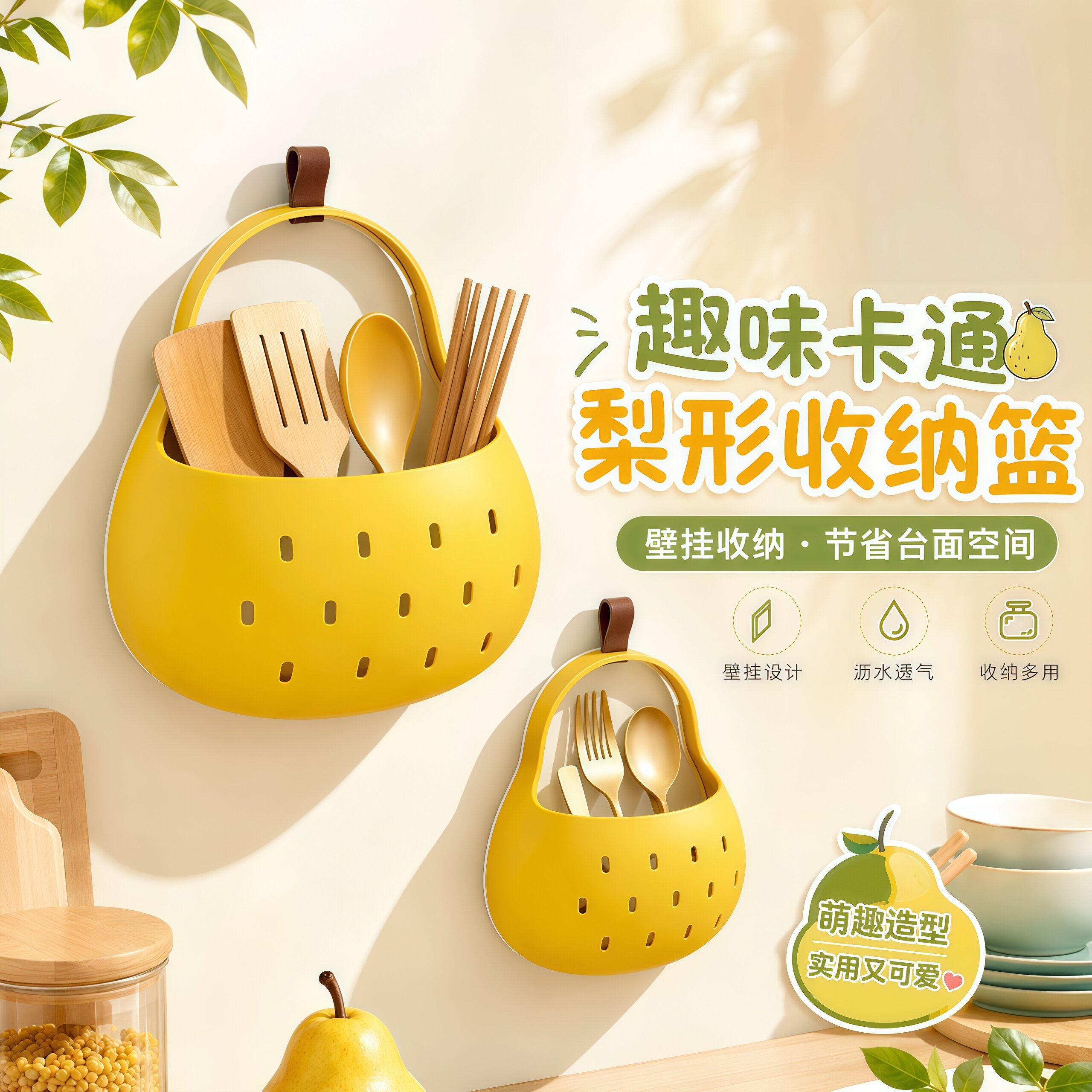 秋月梨壁挂免打孔浴室收纳盒