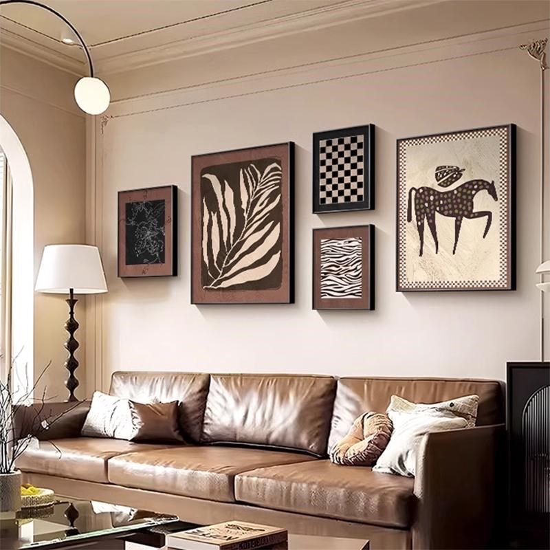 高级感复古客厅装饰画抽象中古风艺术组合画侘寂风沙发背景墙挂画,家居饰品,现代装饰画,淘宝优惠券,粉丝福利购,淘宝优惠卷