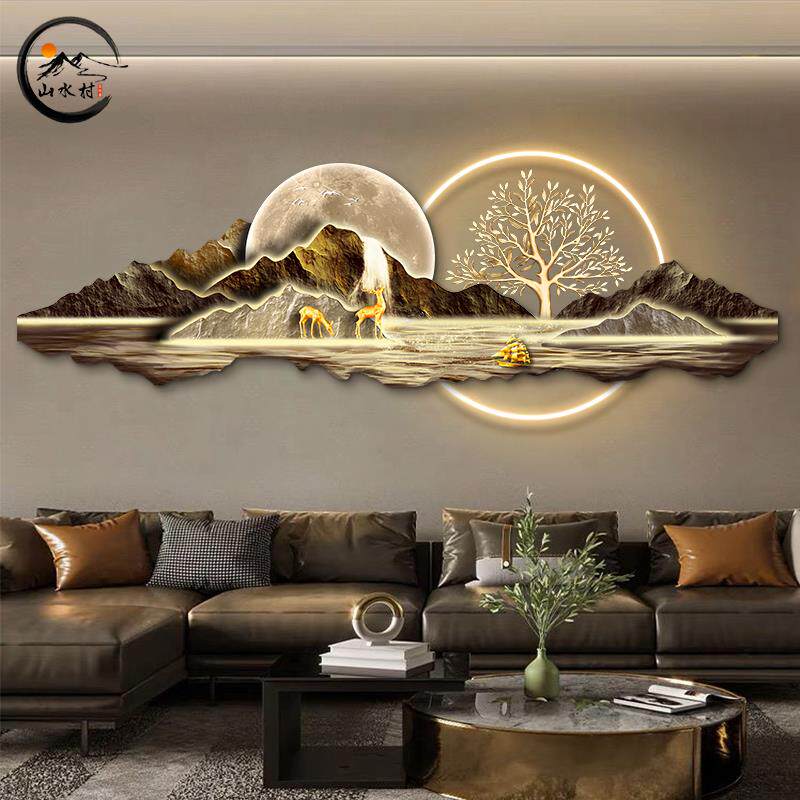 LED氛围壁灯装饰画轻奢高档画沙发背景墙画客厅挂画流水生财壁画,家居饰品,氛围画/灯画,淘宝优惠券,粉丝福利购,淘宝优惠卷