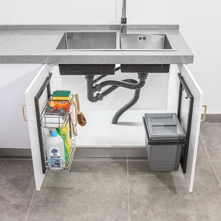 铂洛格厨房家用带盖橱柜水槽下不锈钢置物架篮挂钩分类Z隐藏垃圾