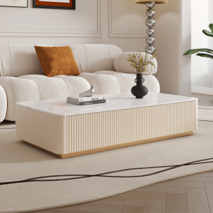 奶油风岩板茶几桌客厅家用小户型茶几电视柜组Q合现代简约轻奢茶