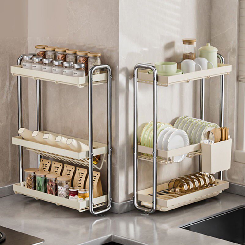 家用免打孔台面式碗架沥水架不锈钢碗碟收纳架厨房窄边水槽置物架
