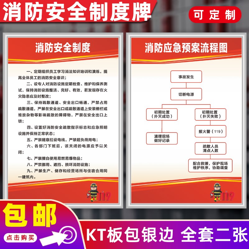 消防安全管理制度牌四个r能力工厂车间消防应急预案流程图标识挂