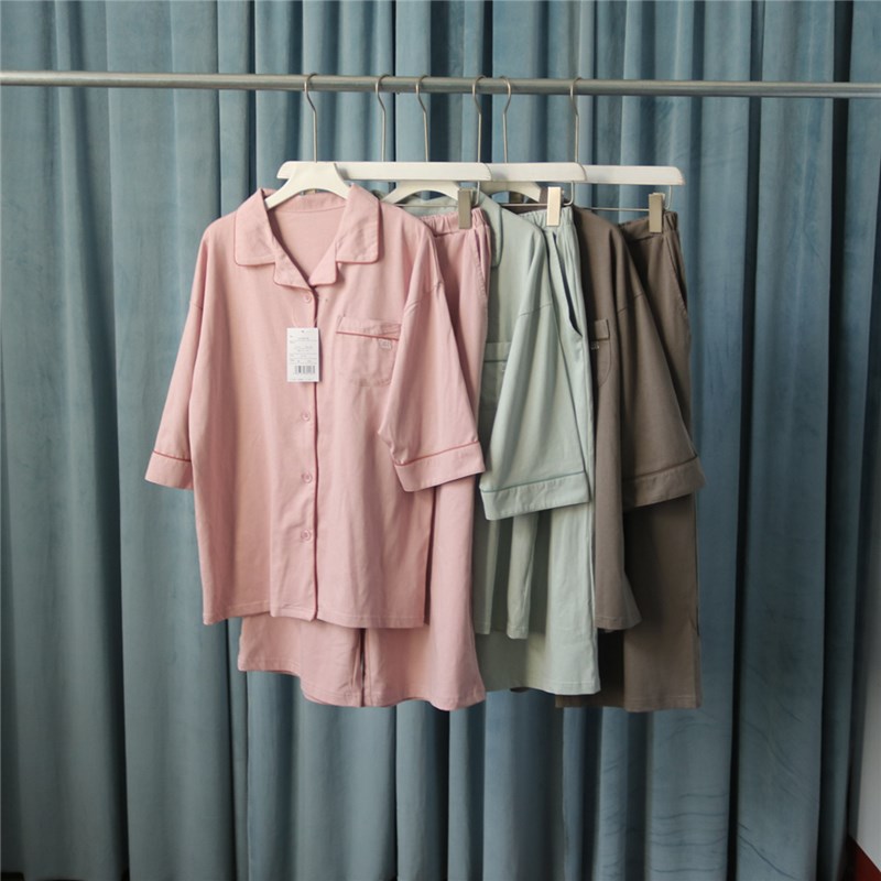 日单情侣款夏季全棉凉感短袖短裤家居服套装针织棉睡衣