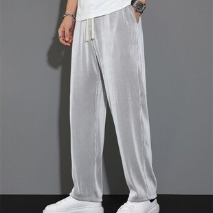 300斤男士冰丝休闲裤夏季薄款宽松加大码胖子潮流男装男生长裤子