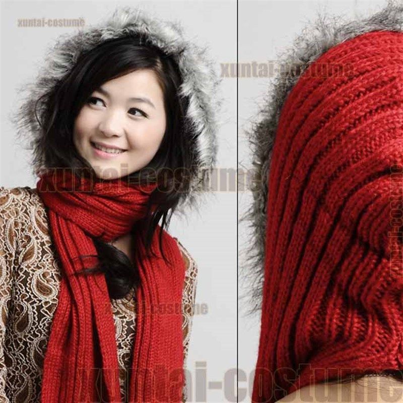 复古粗毛线针织围巾纯色男女灰黑紫手工编制围脖围巾帽子连体保暖