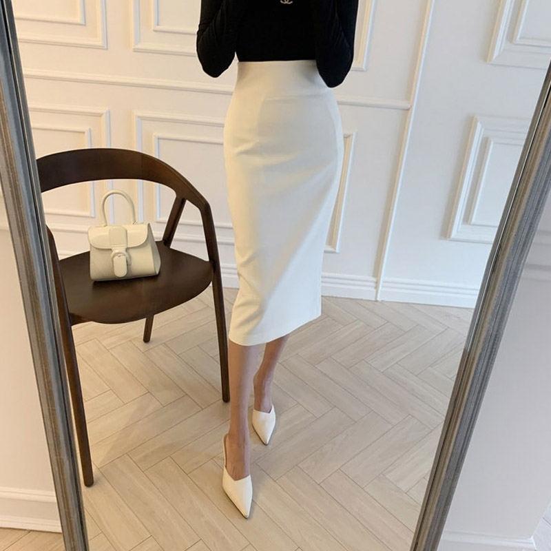 春夏新款女裙子装通勤黑色高腰显瘦中长包臀一步裙西装半身裙