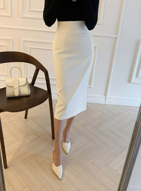 春夏新款女裙子装通勤黑色高腰显瘦中长包臀一步裙西装半身裙
