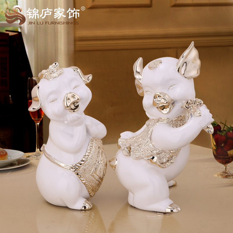 创意情侣猪摆件欧式招财客厅玄关电视柜家居软装饰品工艺品摆设