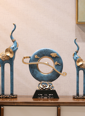 雕花大象玄关柜桌面大象家居新中式客厅摆件乔迁礼物吉祥物装饰品