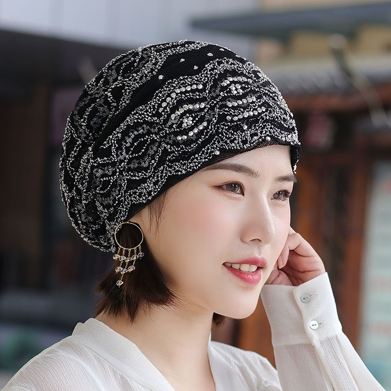 女帽子柔软有弹性蕾丝头巾帽套头女帽女士孕妇帽月子光头遮白发帽