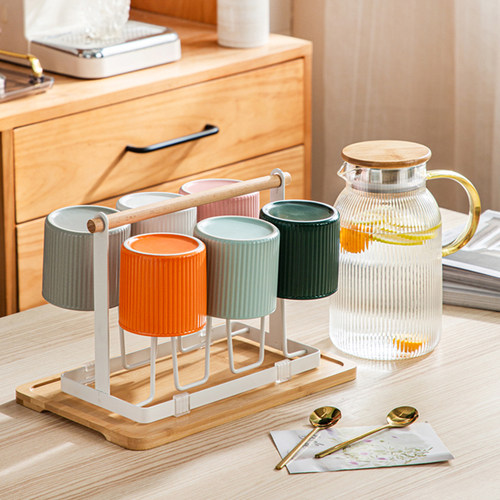 客厅喝水杯套装陶瓷家用水具办公室招待用瓷杯组合耐高温日式杯子