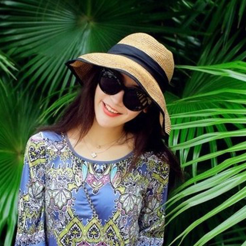 帽子女夏天韩版潮遮阳帽夏季草帽大檐帽大沿帽沙滩帽太阳帽可折叠