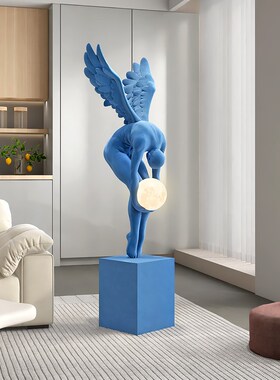 植绒人物雕塑意式极简落地摆件楼梯下灯艺术店铺轻奢高级感装饰品