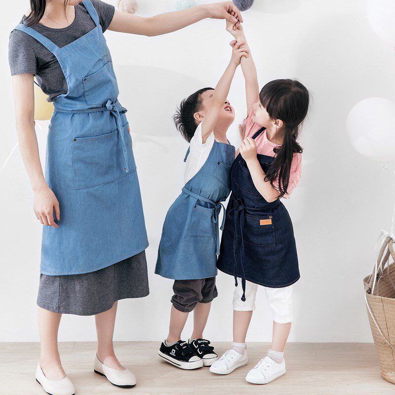 画画围裙纯棉牛仔布儿童美术生班服时尚园艺花店成人全棉工作服女