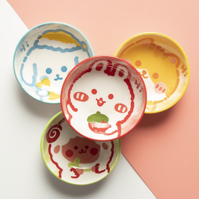 【两件装】蜜袋鼯食碗陶u瓷食盆防打翻卡通小碗蜜袋鼬仓鼠饭碗