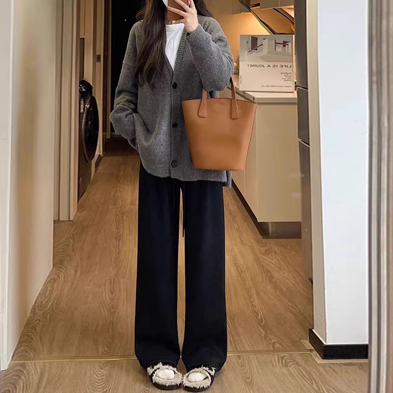 唐狮集团DESSO秋冬新款糯米裤高腰垂感宽松加绒直筒阔腿裤,女装/女士精品,休闲裤,淘宝优惠券,粉丝福利购,淘宝优惠卷