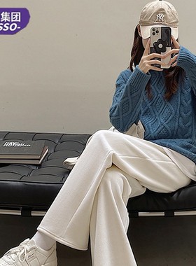 唐狮集团DESSO秋冬奶油加厚阔腿裤高腰宽松百搭显瘦加绒阔腿裤