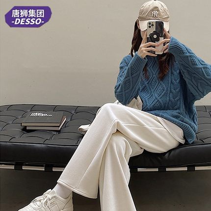 唐狮集团DESSO秋冬奶油加厚阔腿裤高腰宽松百搭显瘦加绒阔腿裤