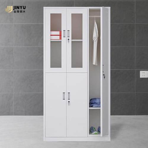 办公室五门更衣柜分层储物资料柜带锁可调节私人物品柜铁皮柜子