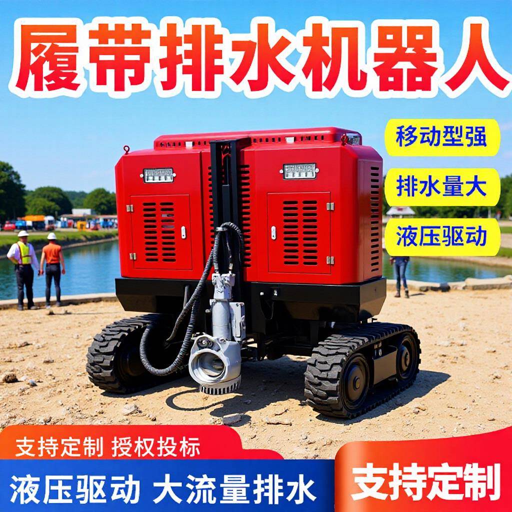 智能履带式排水机器人远程操作应急抢救防汛大流量自行走移动泵车