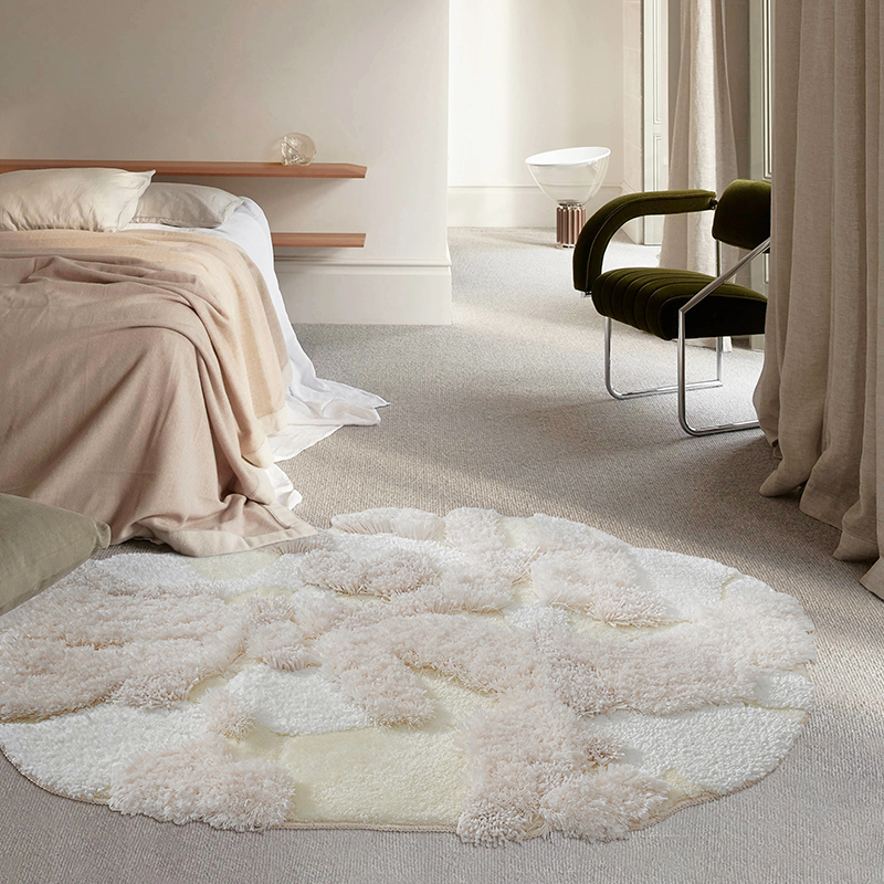 地毯卧室床边毯素色毛绒加厚不规则客厅茶几毯奶油风少女地垫水洗