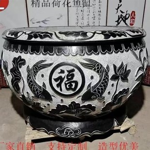 石雕鱼缸圆缸盆庭院荷庭院鱼缸仿古石头槽天然石头养鱼池石缸