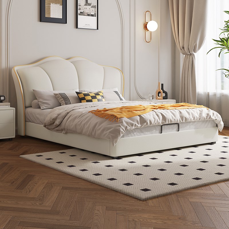 202新款皮床现代简约主卧室人1米8意式极简1.5软包奶油风大床