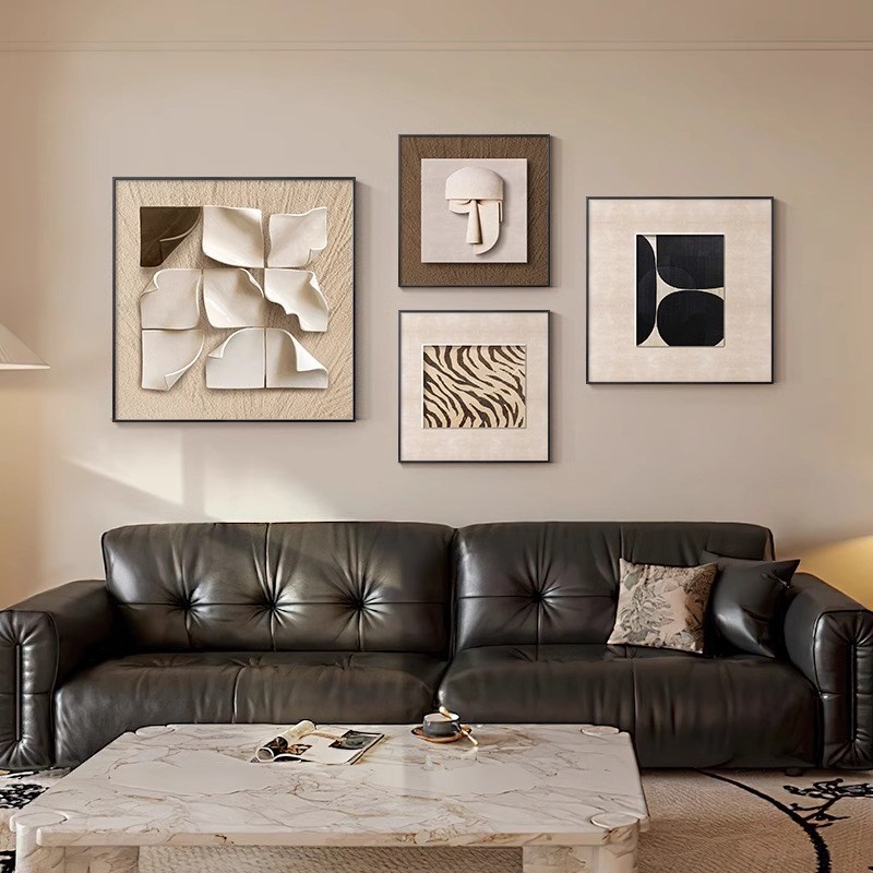 法式复古客厅装饰画中古风抽象艺术壁画立体感沙发背景墙挂画