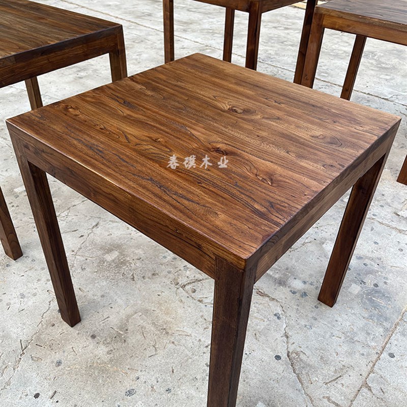 老榆树餐桌井式原木桌方商业小吃店烧烤毛菜米粉店桌椅