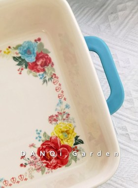 Qi Grden 出口美单耳正方形花朵烤盘深盘烤箱烘焙汤盘果盘