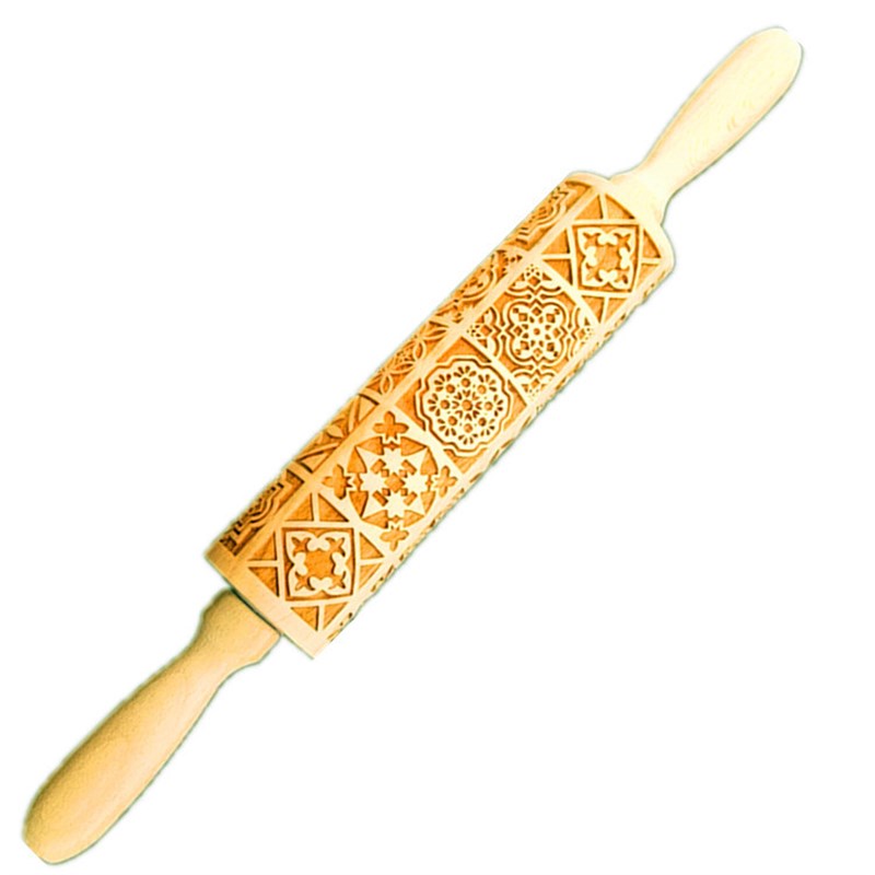 .Wooden rolling pin Beech print rolling pin embosseWd rollin