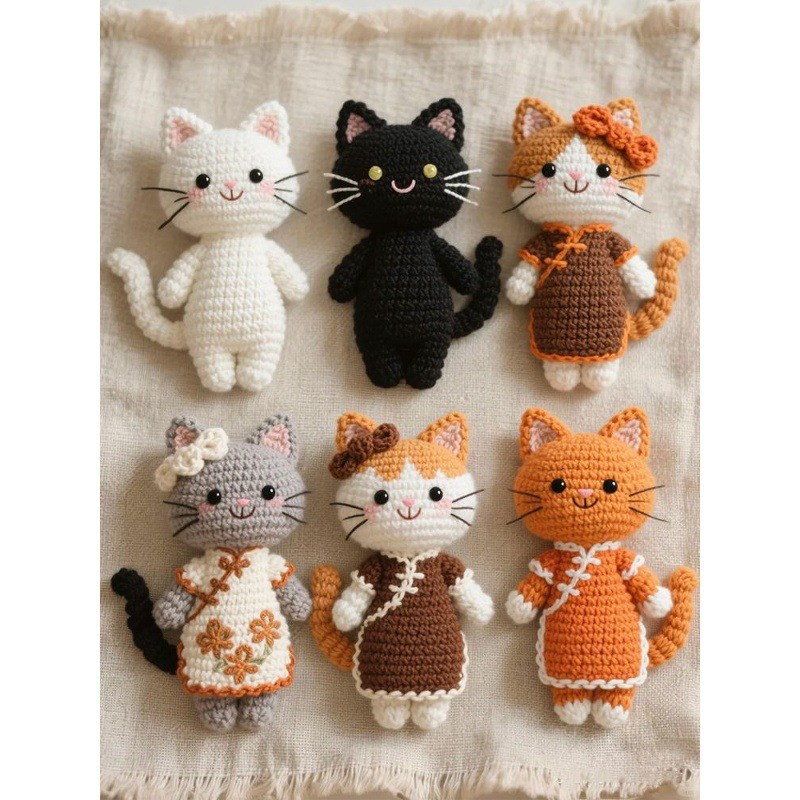 .毛线钩针ins风小猫人偶手工编织diy材料包Q自制可爱猫咪挂件钥匙