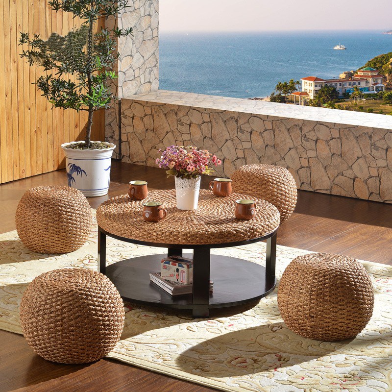 真藤椅茶几阳台休闲圆形印尼天然藤条编织茶桌椅子