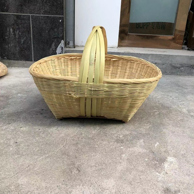 饭店装饰竹编菜篮子超市展示竹筐陈列竹篮提菜器蔬菜水果收纳筐