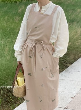 ule  春季定制日韩式防水碎围裙家用店咖啡棉麻防油罩衫