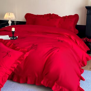 高级感浪漫100支结婚四件套纯棉新婚庆床品备婚陪嫁4大红色喜被套