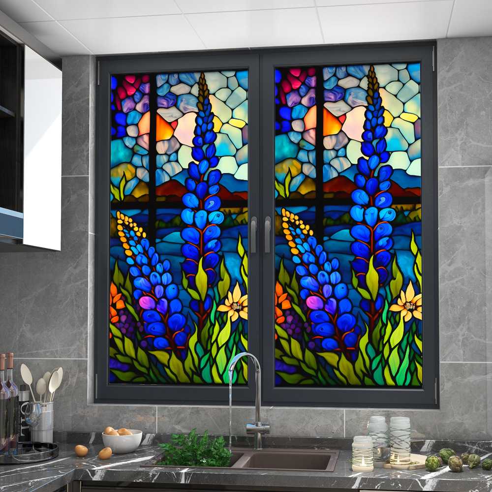 BL113跨境彩色复古花静电玻璃贴PVC无胶窗户浴室门贴膜可移除窗花