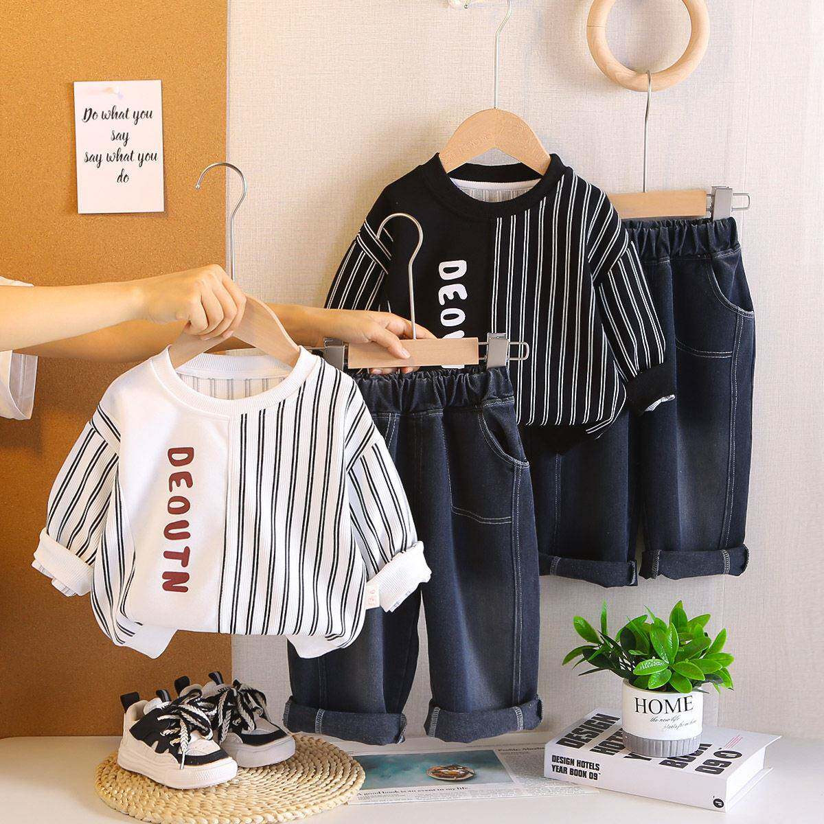 秋季拼接竖条套装洋气小童春秋衣服2两1一岁半小孩秋装潮