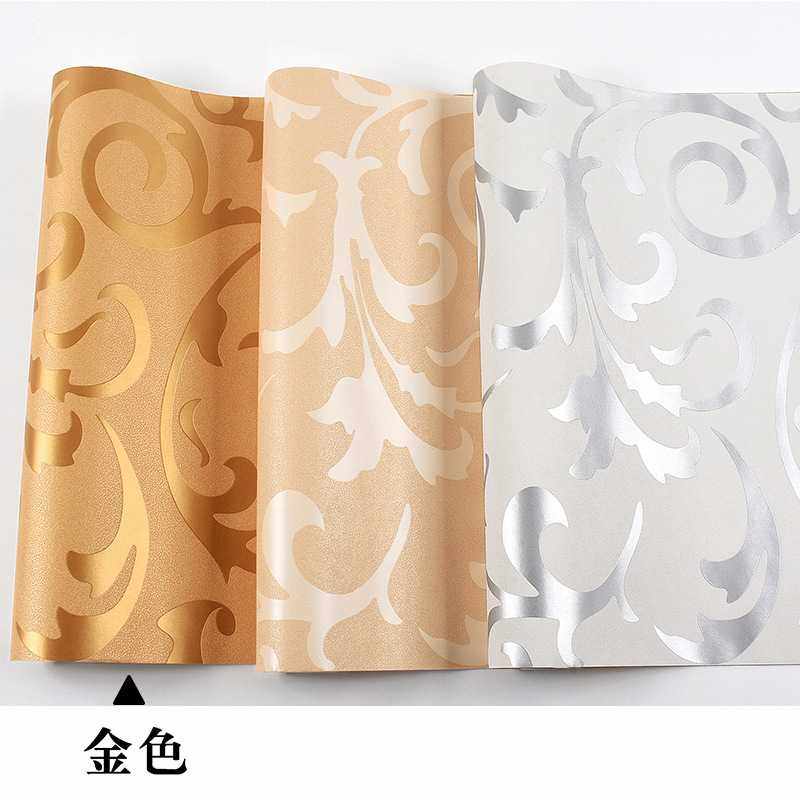 现代简约3d立体电视背景墙壁纸客厅卧室欧式金色钩花莨苕叶墙纸